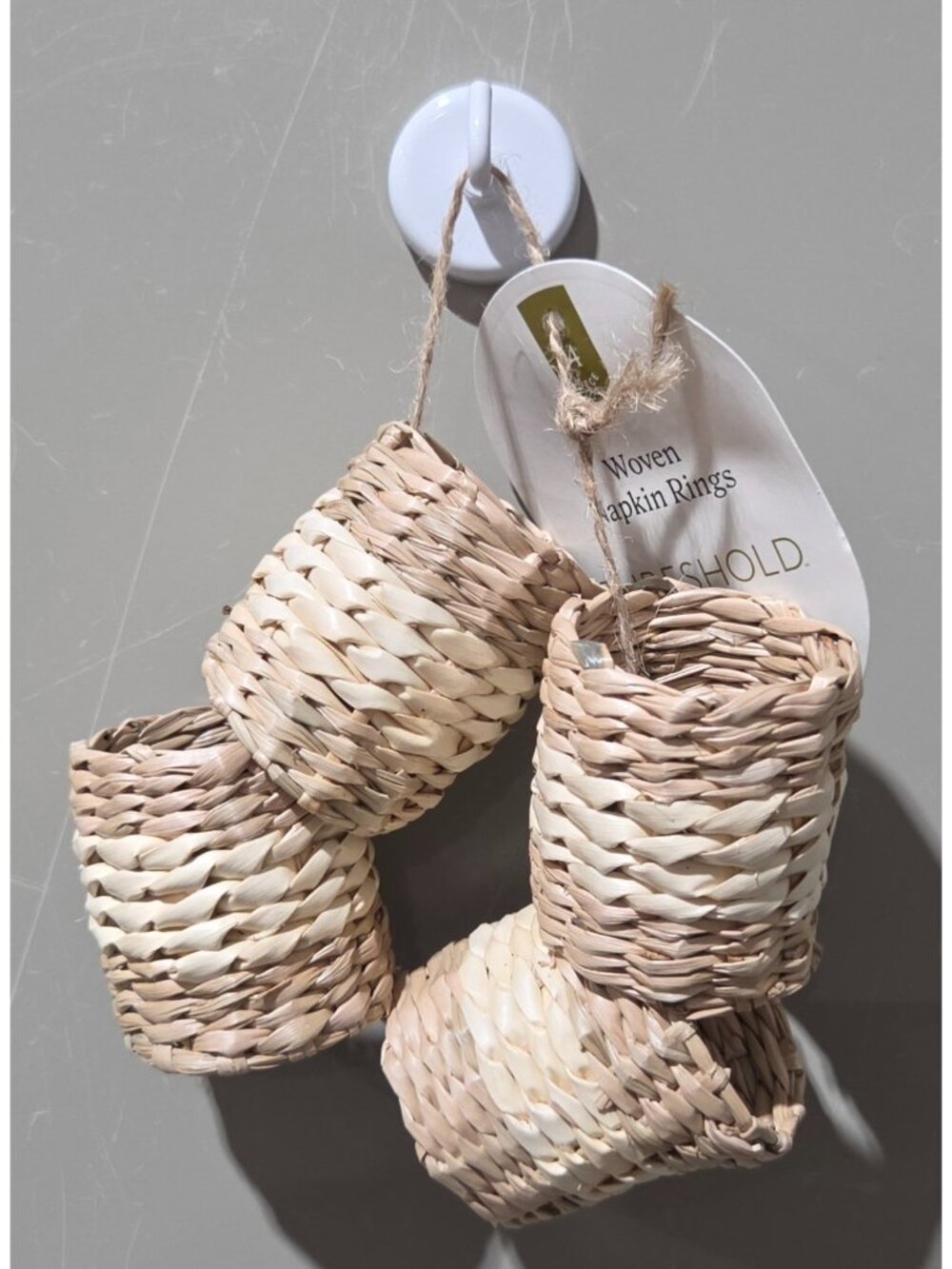 Threshold Set of 4 Woven Seagrass Napkin Rings Natural Color 1.5" Opening